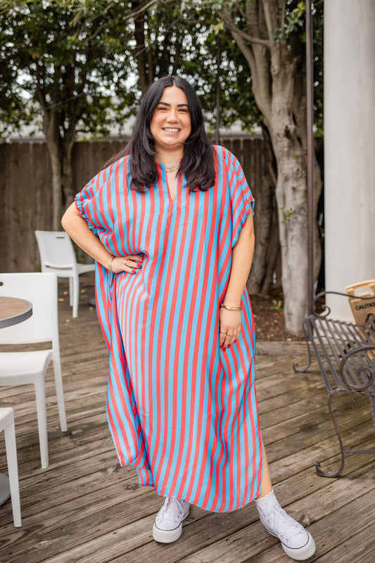 Red & Blue Summer Midi Dress