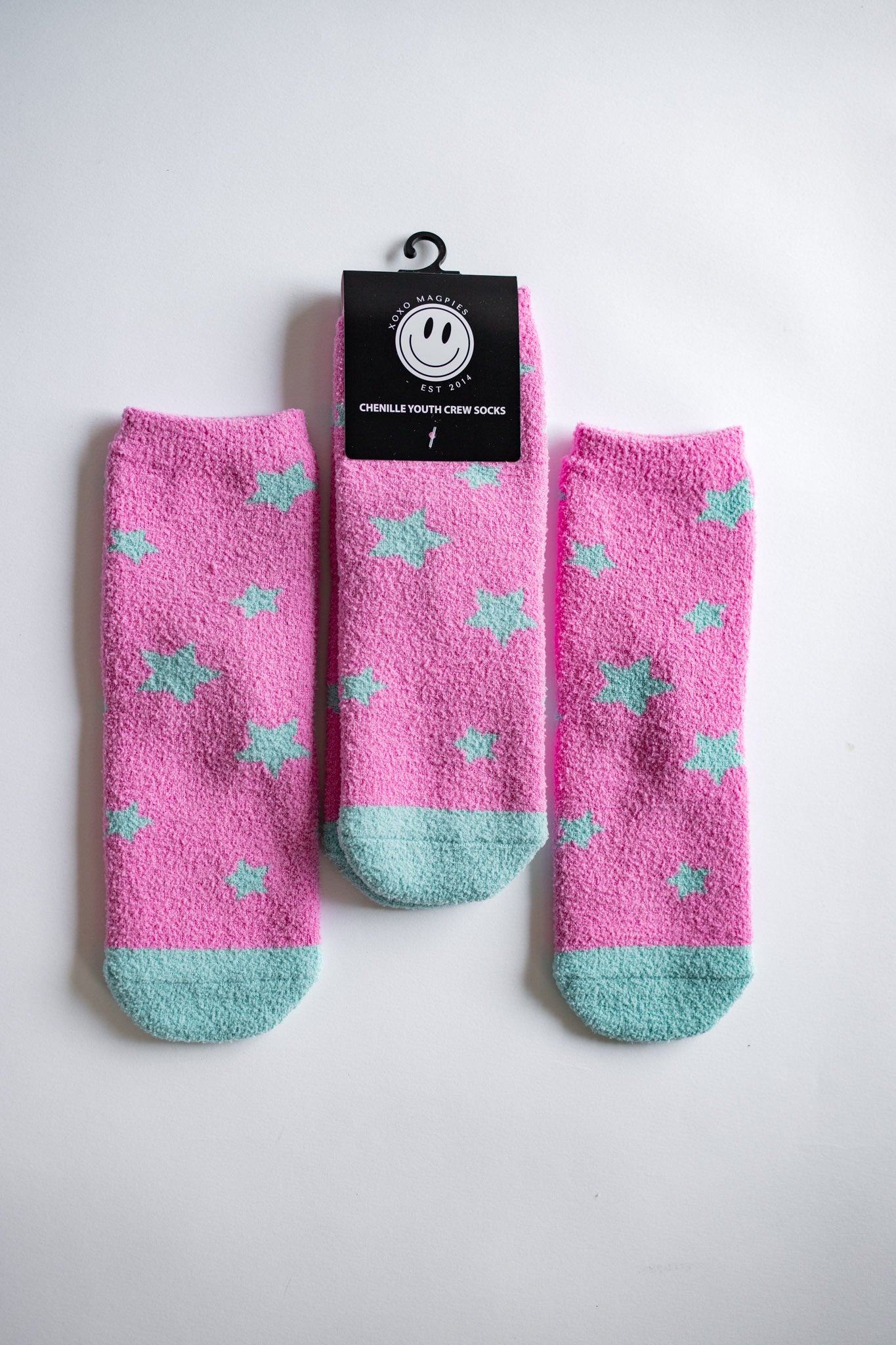 XOXO by Magpies Fuzzy Sock | Pink + Aqua Star