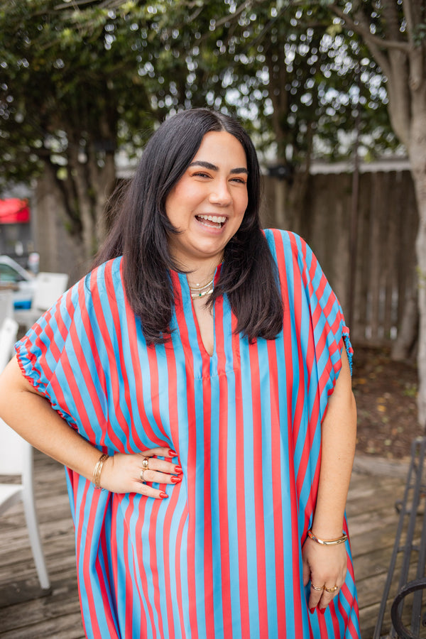 Red & Blue Summer Midi Dress