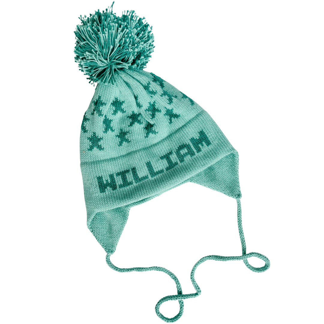 Stars Earflap Hat | Light Green & Hunter Green