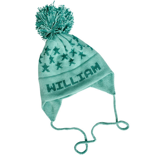 Stars Earflap Hat | Light Green & Hunter Green