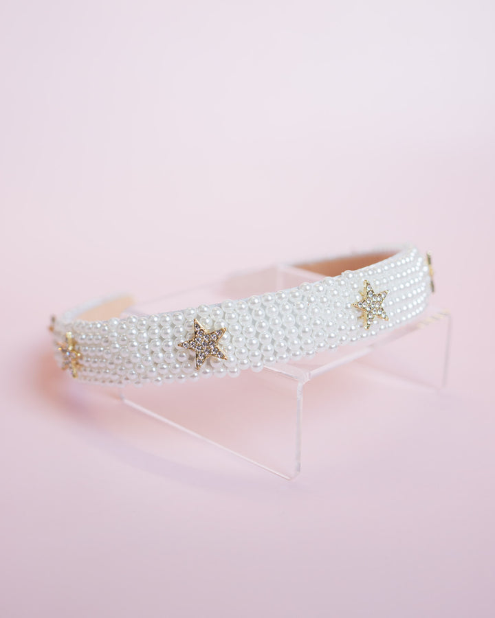 Rhinestone Star Headband | White Pearl