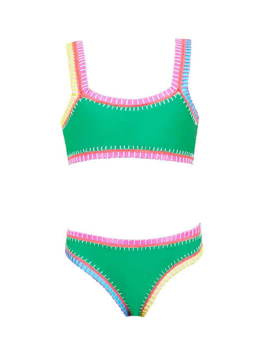 Sporty Rainbow Embroidered Bikini | Kelly Green