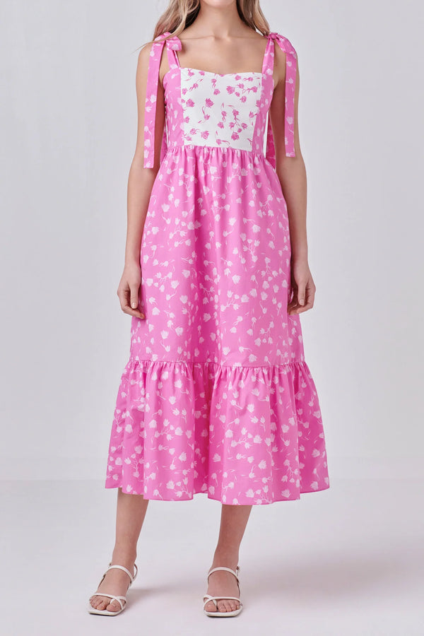 Contrast Floral Maxi Dress | Pink/White