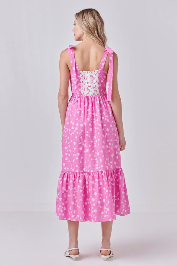 Contrast Floral Maxi Dress | Pink/White