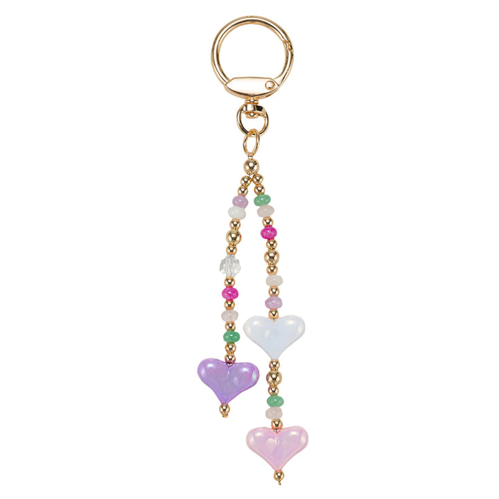 Beaded Strands with Hearts Keychain