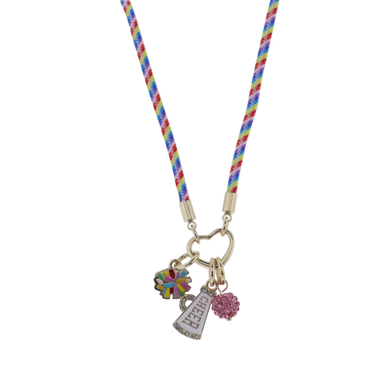 Multicolor Rope Necklace | Pom Pom, Megaphone, & Crystal Ball Charms