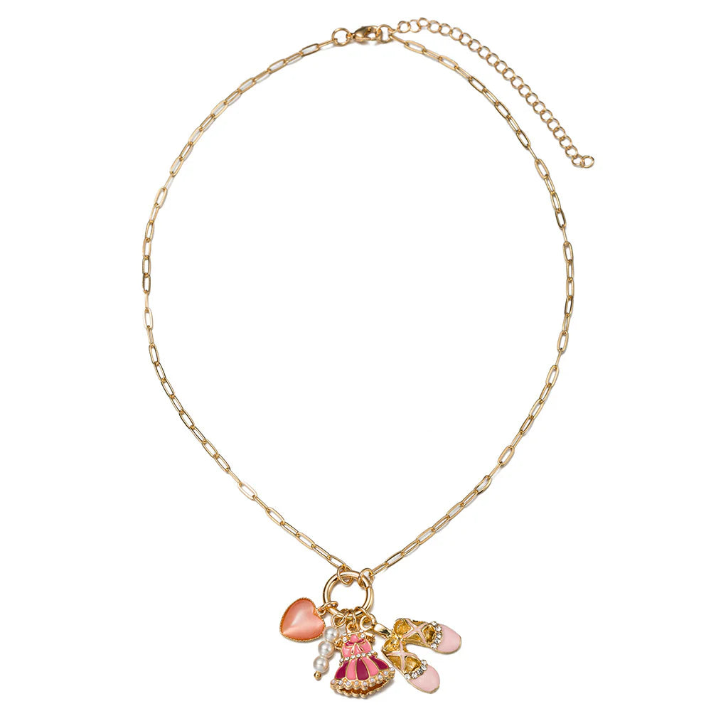 Paperclip Chain Necklace | Ballerina Tutu, Slippers, Pearl, & Pink Heart Charms