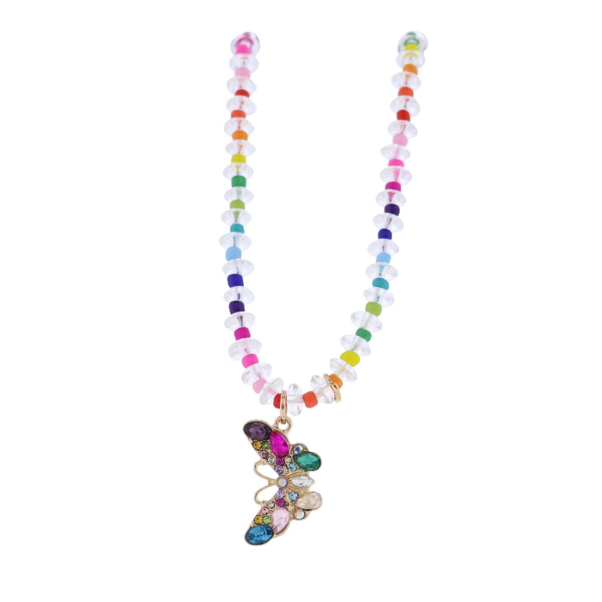 Kids 14" Butterfly Clear Multi Beaded Necklace