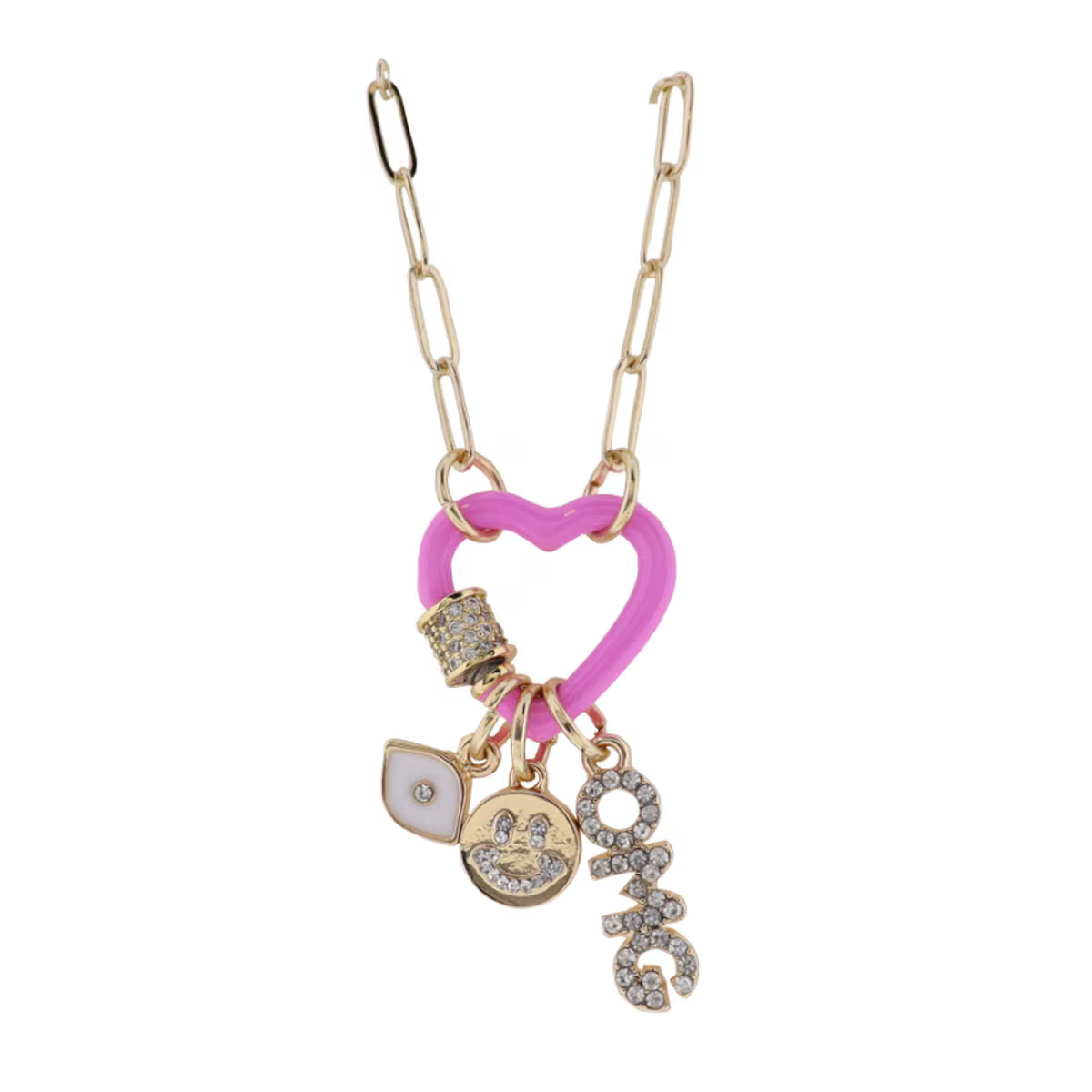 Kids Pink Heart Carabiner Charm Necklace