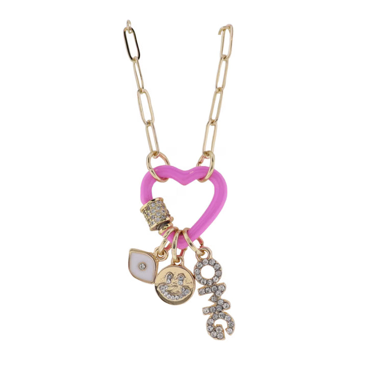 Kids Pink Heart Carabiner Charm Necklace