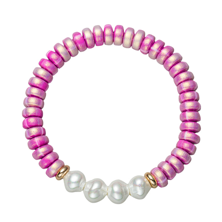 Hot Pink Beaded Stretch Bracelet | 4 Pearls