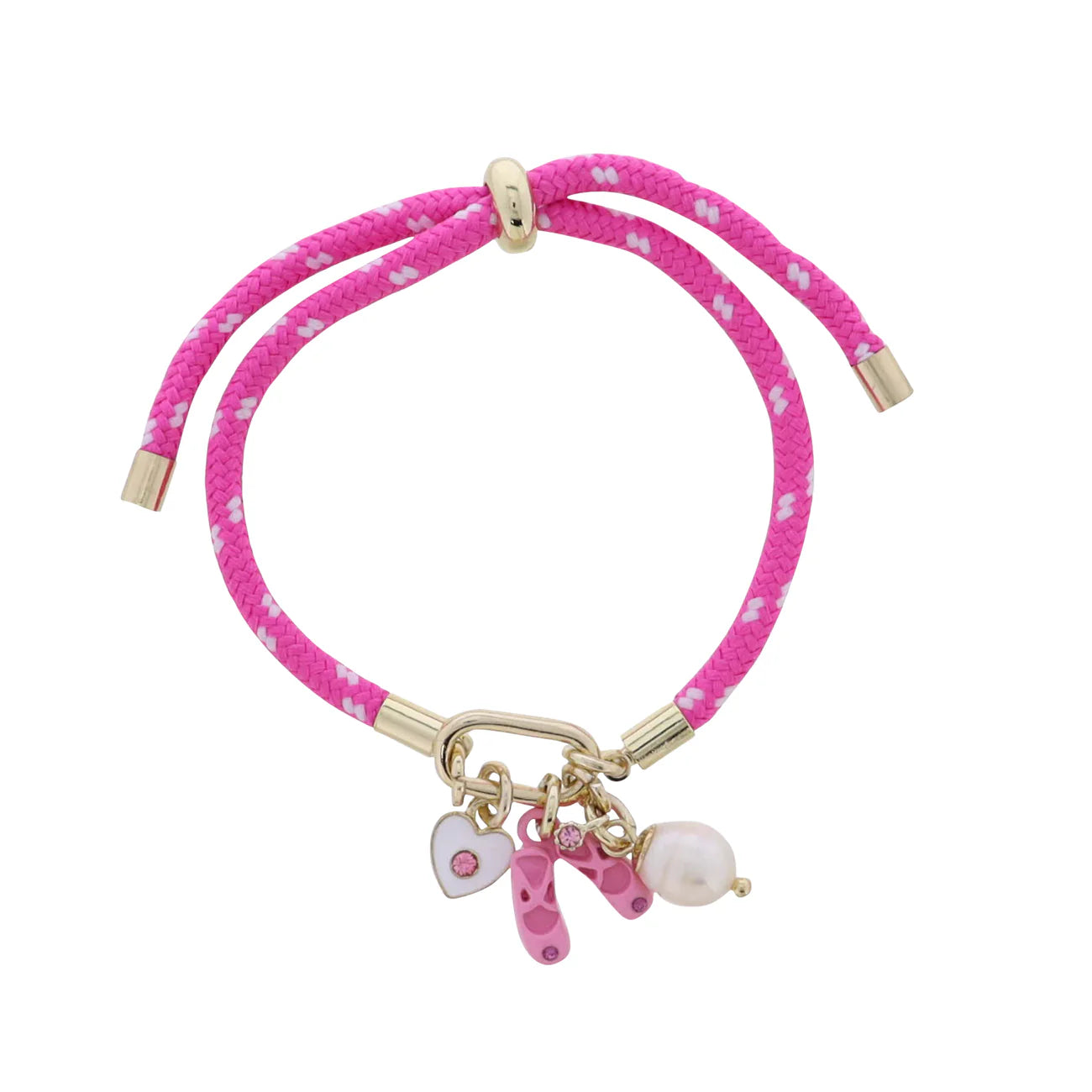 Fuschia Rope Bracelet | Ballet Slippers, Heart, & Pearl Charms