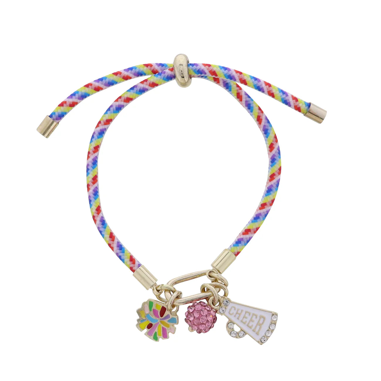 Multicolor Rope Bracelet | Pom Pom, Megaphone, & Crystal Ball Charms