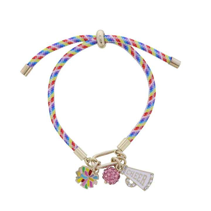 Multicolor Rope Bracelet | Pom Pom, Megaphone, & Crystal Ball Charms
