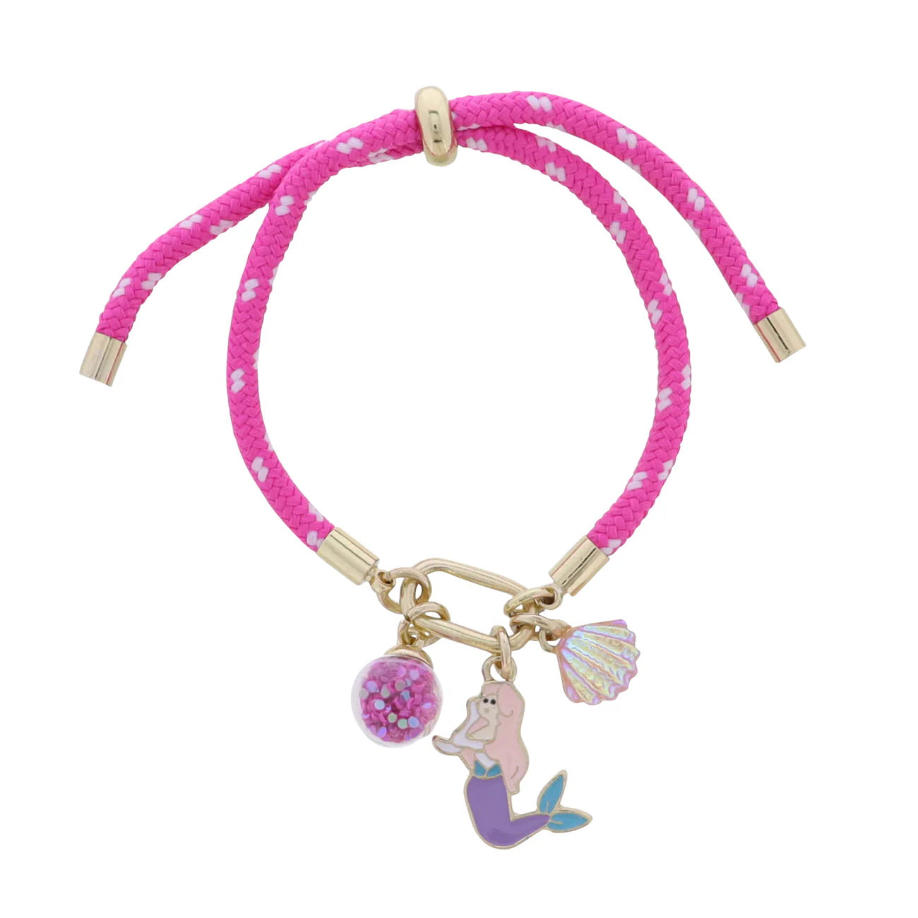 Fushchia Rope Bracelet | Mermaid, Shell, & Pink Confetti Globe Charms