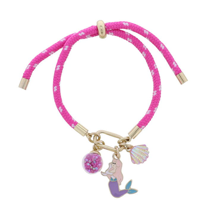 Fushchia Rope Bracelet | Mermaid, Shell, & Pink Confetti Globe Charms