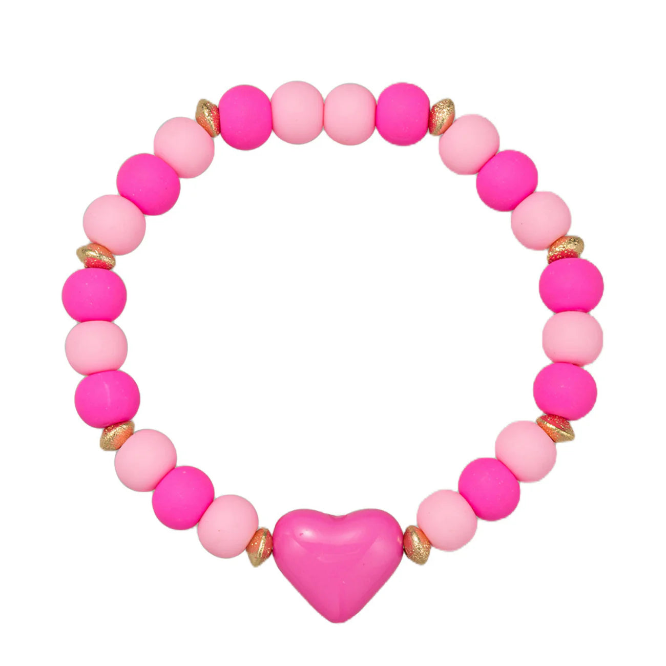 Hot Pink & Light Pink Rubber Ball Beaded Stretch Bracelet | Pink Heart