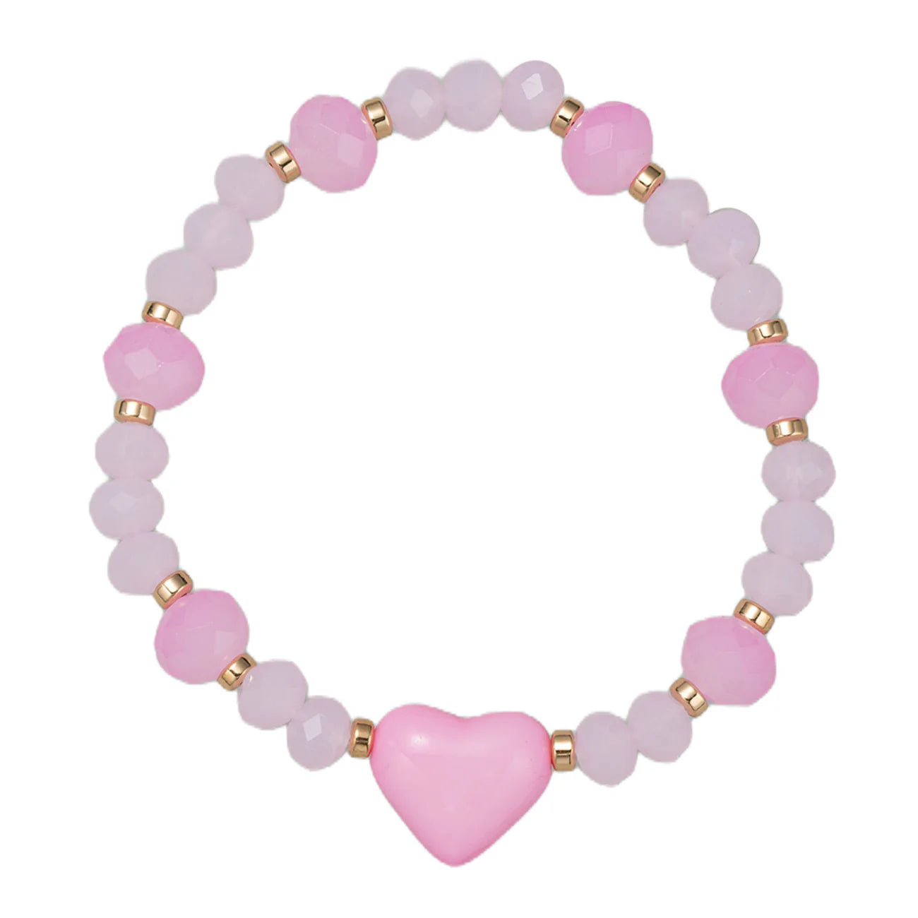 Light Pink Faceted Beaded Stretch Bracelet | Light Pink Heart