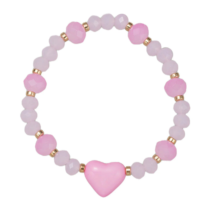 Light Pink Faceted Beaded Stretch Bracelet | Light Pink Heart