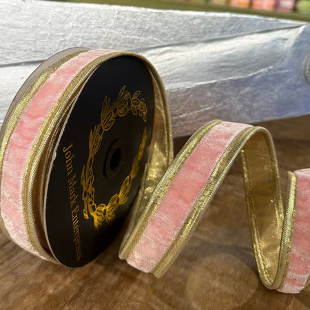 Pink Velvet DBL Fused Metallic Dupion Gold Piping | 1 x 10yd