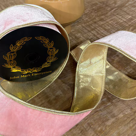 Pink Velvet DBL Fused Metallic Dupion Gold Piping | 2.5 x 10yd