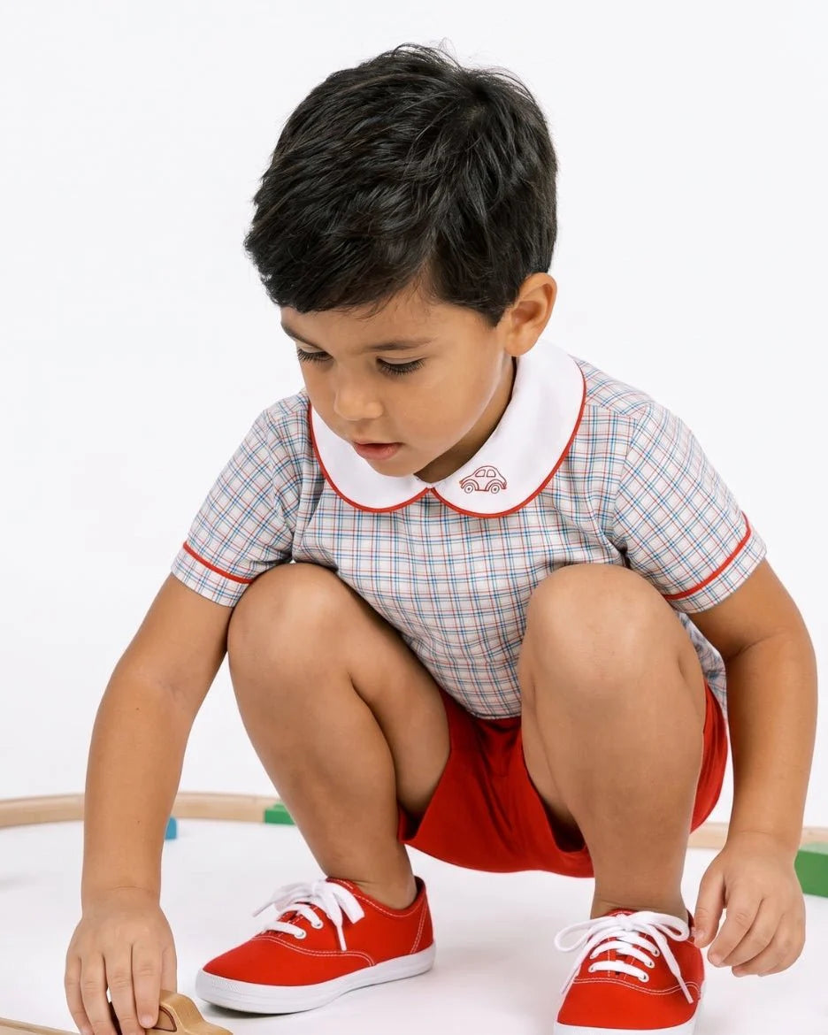 Sibley Short Set | Primary Plaid & Raleigh Red