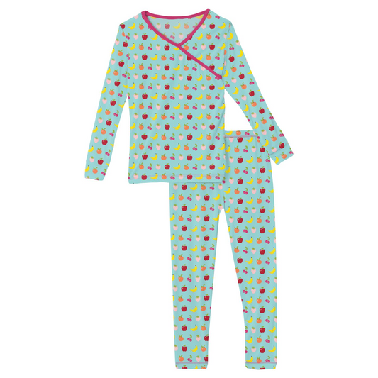 Print Long Sleeve Kimono Pajama Set | Summer Sky Mini Fruit