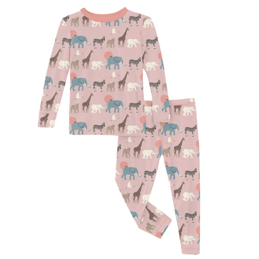 Print Long Sleeve Pajama Set | Baby Rose Just So Animals