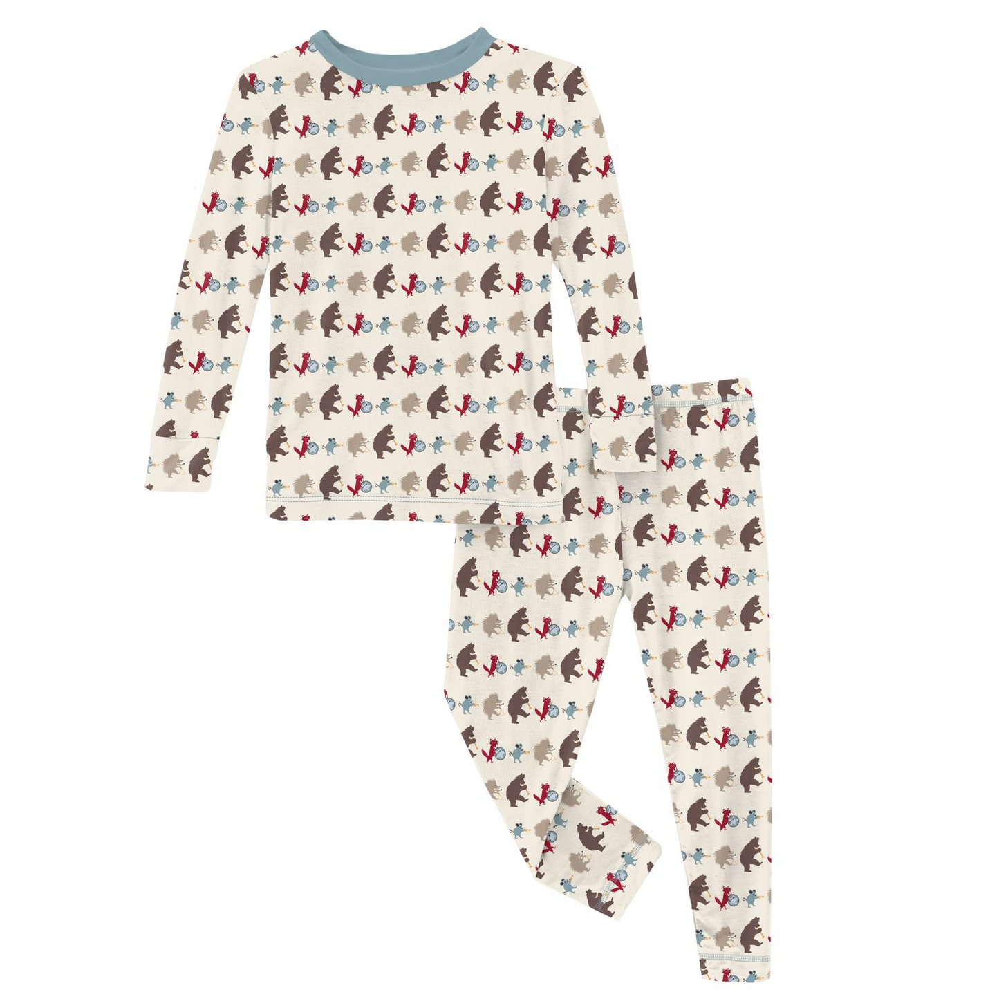 Print Long Sleeve Pajama Set, Natural Marching Band