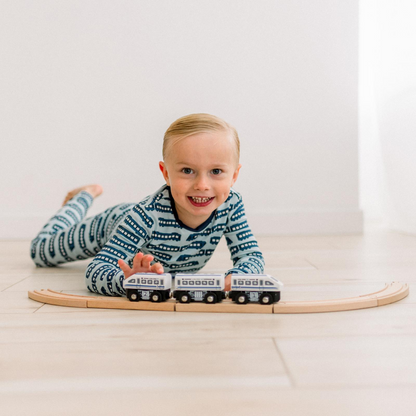 Print Long Sleeve Pajama Set | Spring Sky London Trains