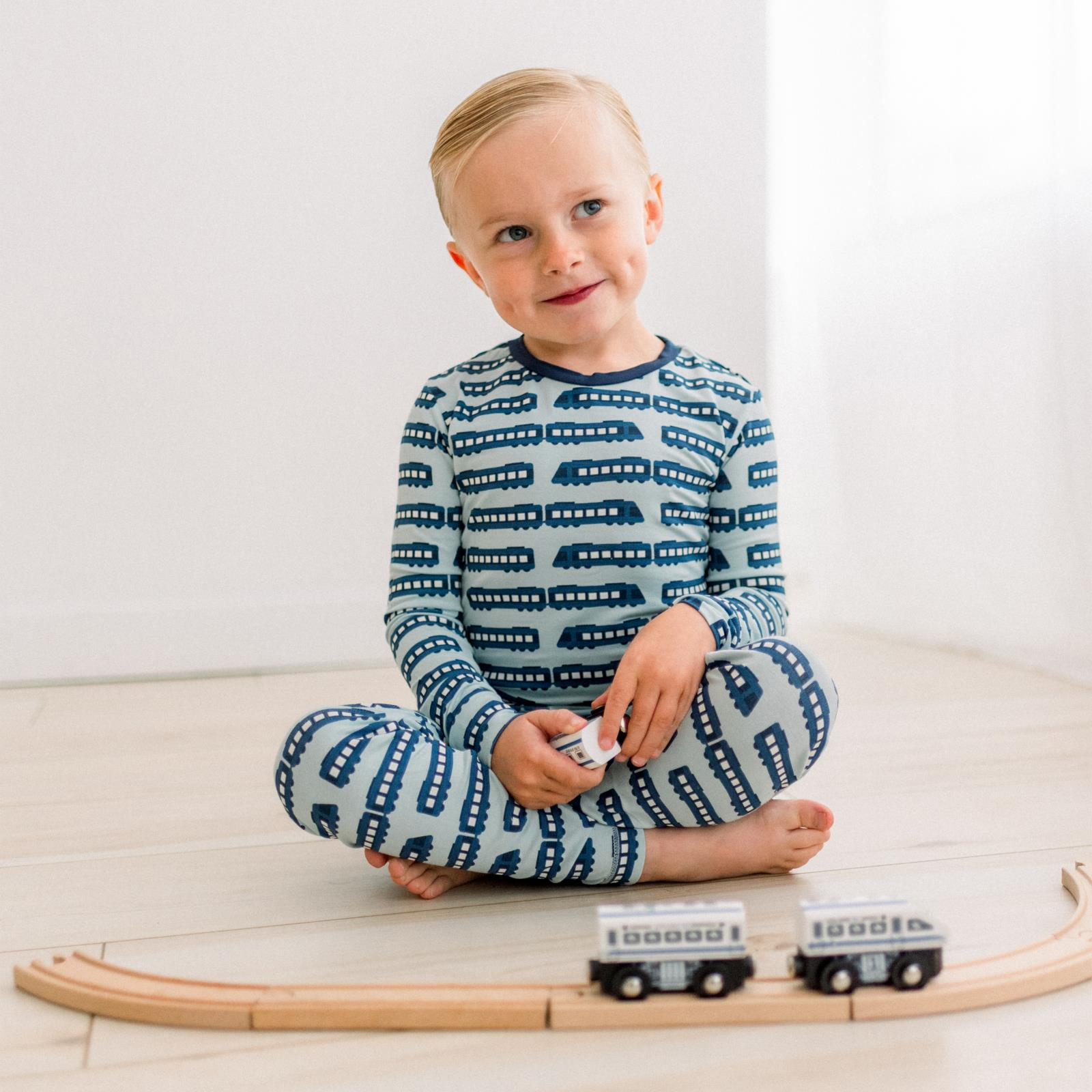 Print Long Sleeve Pajama Set | Spring Sky London Trains