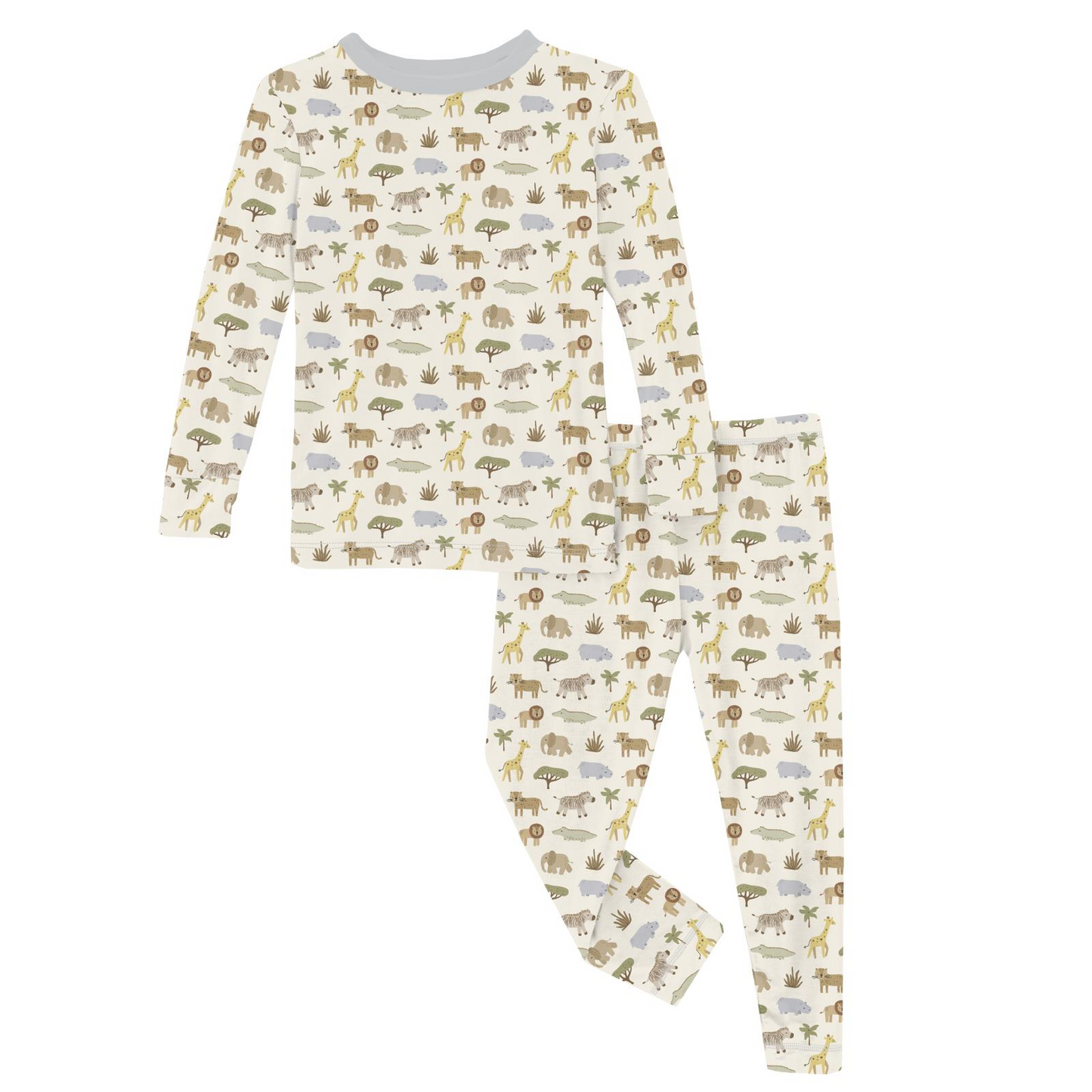 Print Long Sleeve Pajama Set | Natural Mini Safari