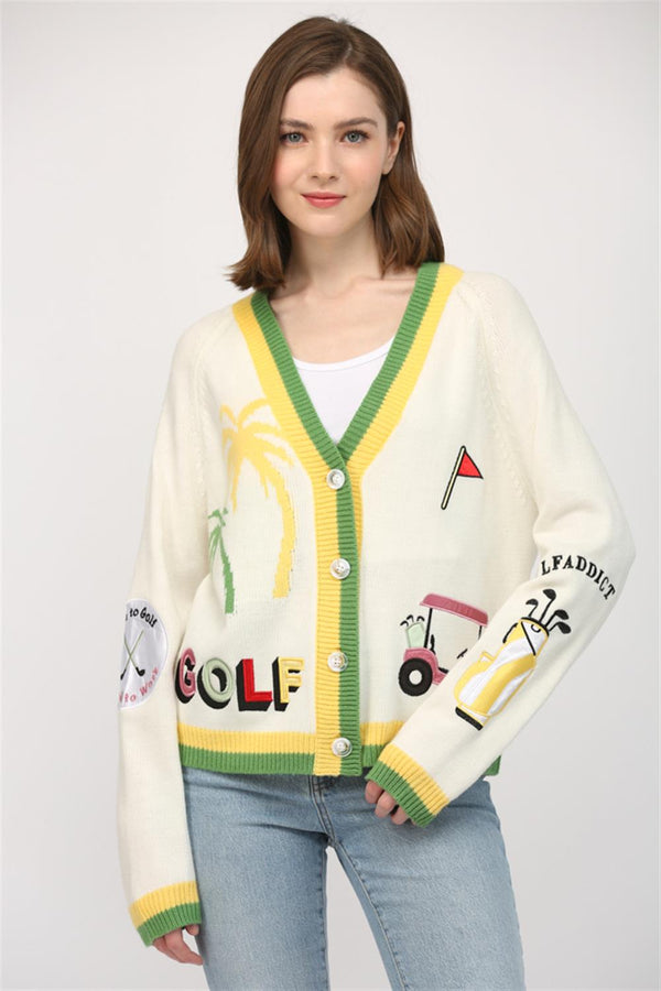 Golf Patch Embroidered Cardigan