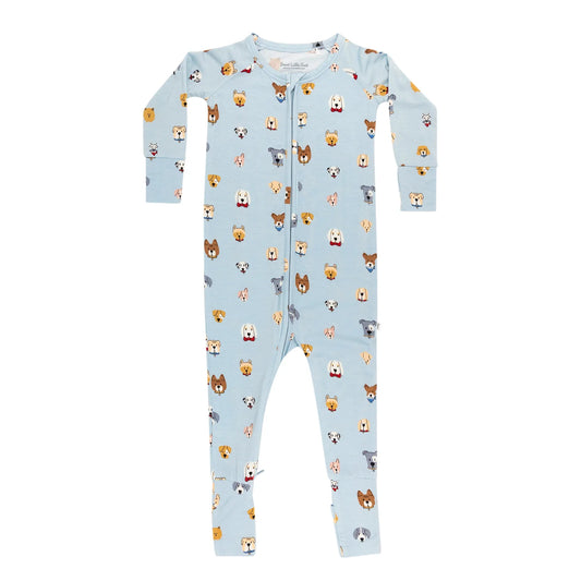 Zip Romper | Light Blue Dogs