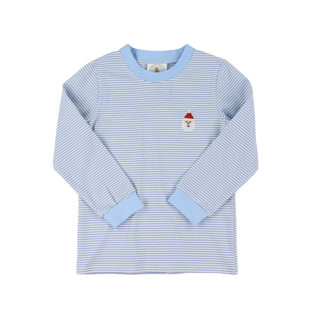 Light Blue Stripe Santa Crew Cuff Longsleeve Tee