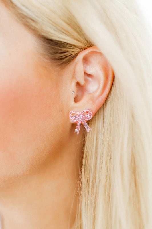 Sophia Bow Earrings | Pink Glitter