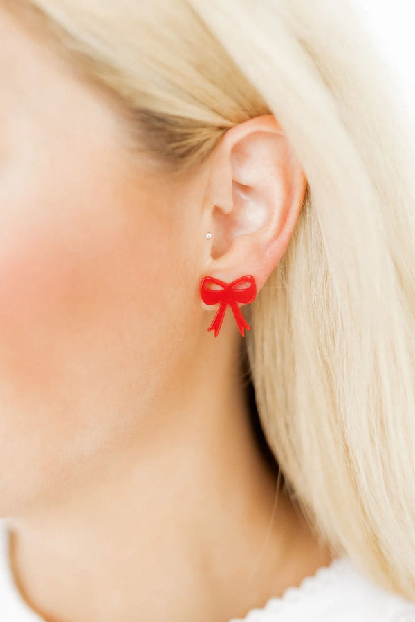 Sophia Bow Earrings | True Red