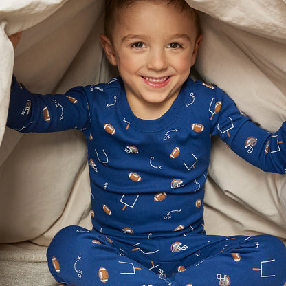 Long Sleeve Pajama Set | Blue Football