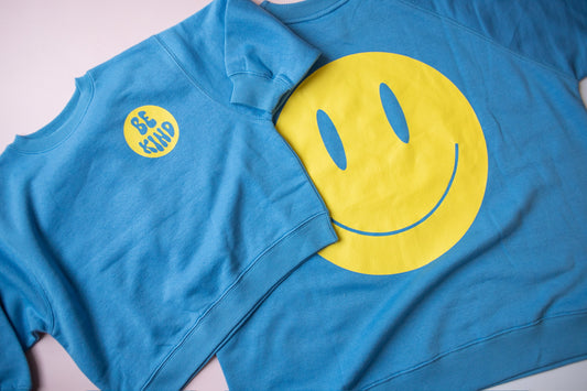 Blue Smiley Be Kind Sweatshirt, Adult