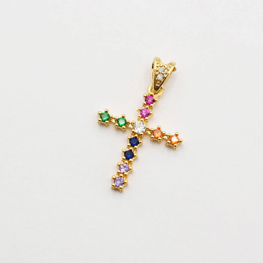 Pave Crystal Cross Charm | Multi