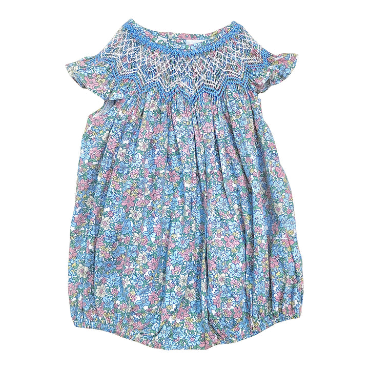 Amelia Teal Floral Smocked Bubble