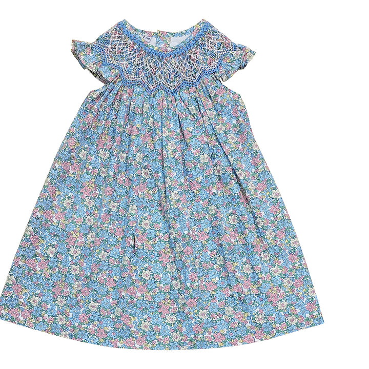 Amelia Teal Floral Smocked Dress
