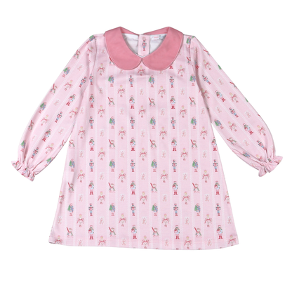 Pink Nutcracker Long Sleeve Pima Scallop Collar Dress