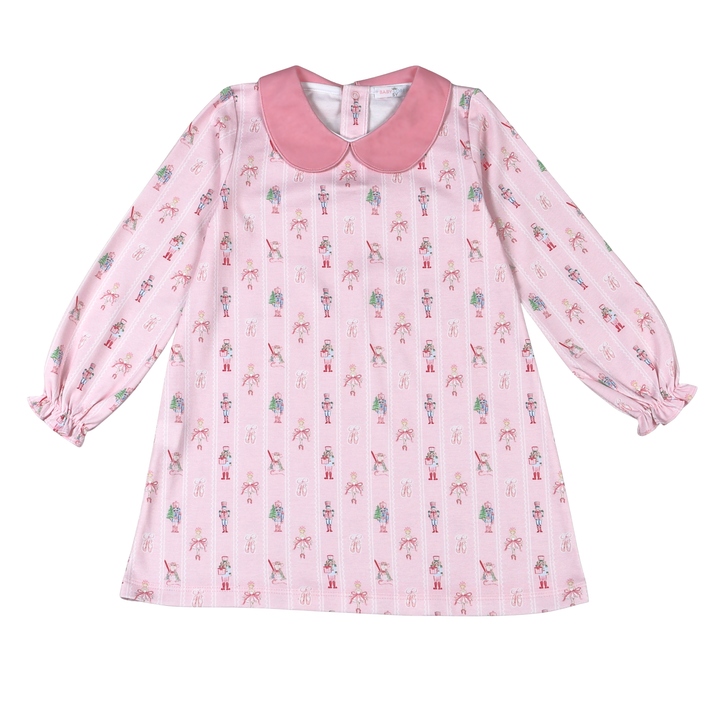 Pink Nutcracker Long Sleeve Pima Scallop Collar Dress
