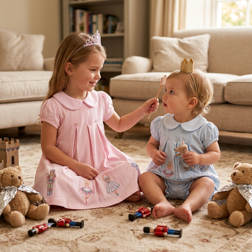 Pink Nutcracker Short Sleeve Pima Scallop Collar Dress