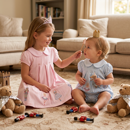 Pink Nutcracker Short Sleeve Pima Scallop Collar Dress