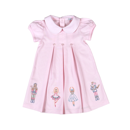 Pink Nutcracker Short Sleeve Pima Scallop Collar Dress