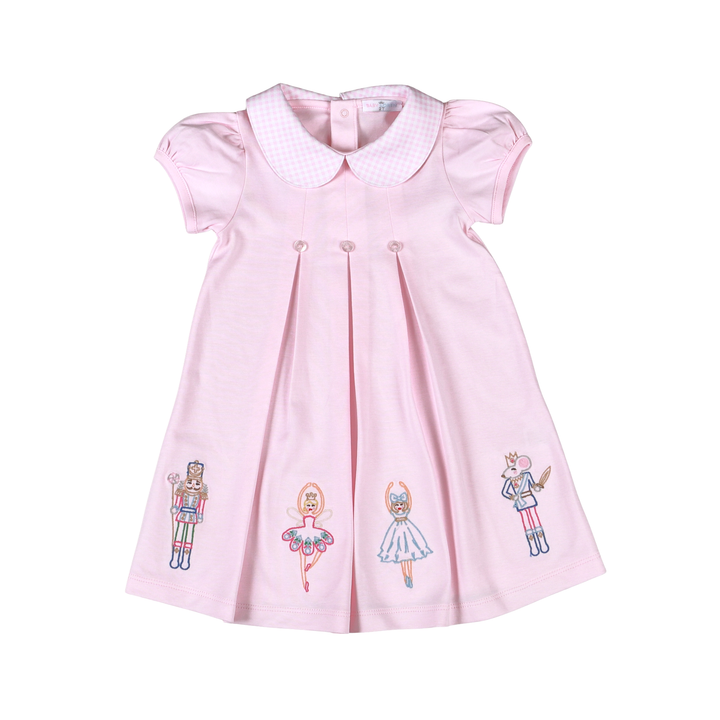Pink Nutcracker Short Sleeve Pima Scallop Collar Dress