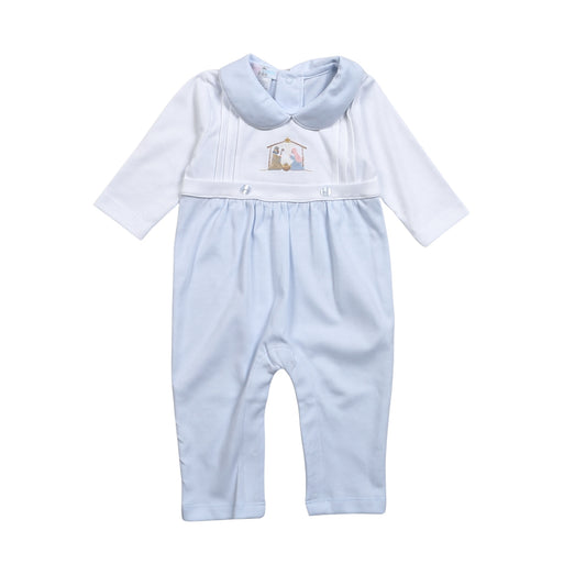 Nativity Hand Embroidered Pima Romper, Blue